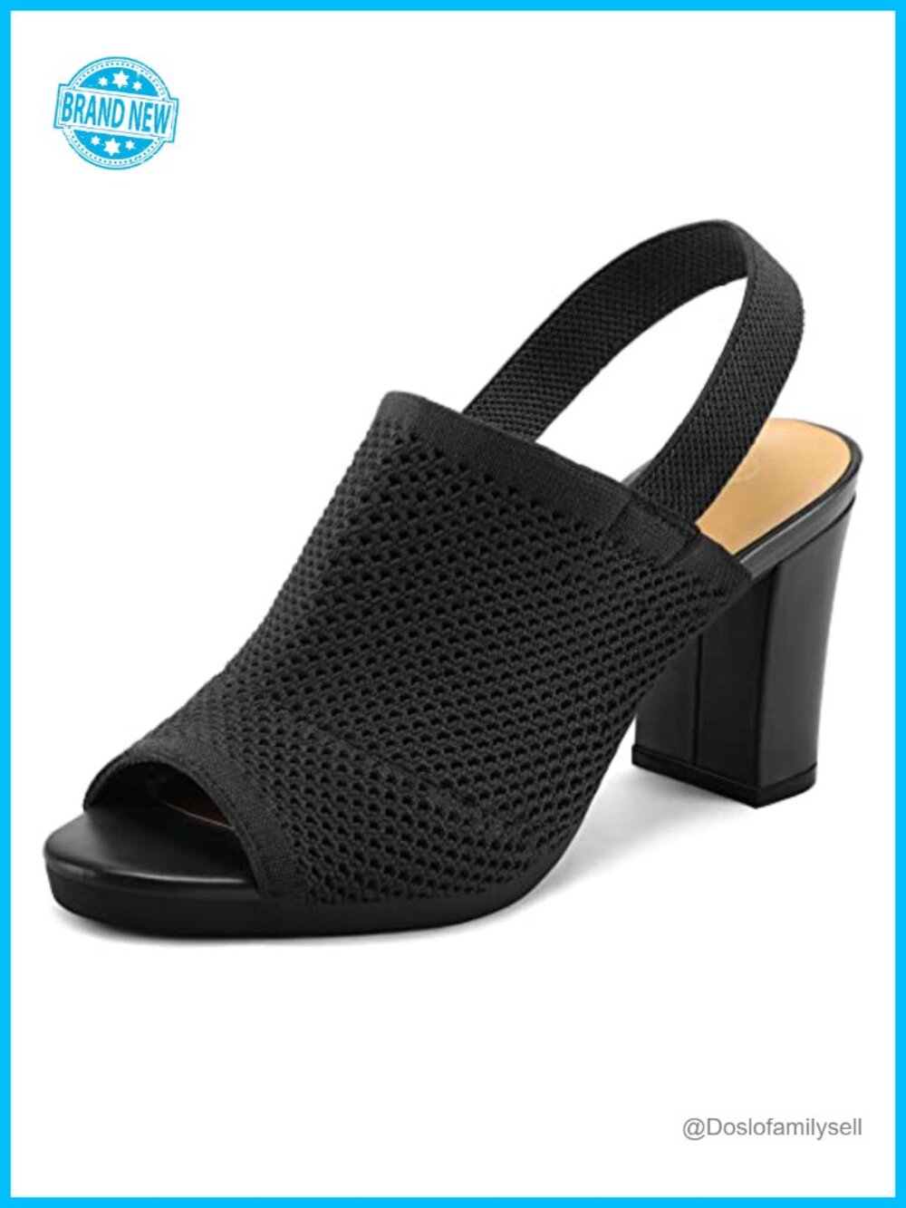 Knit Peep Toe Slingback Sandals Chunky Block Heels